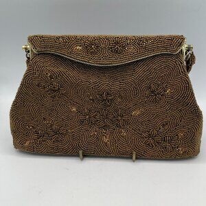 Exquisite Gold Tone Beaded Handbag with Beaded Handle 1970s Fashion Glamourcore